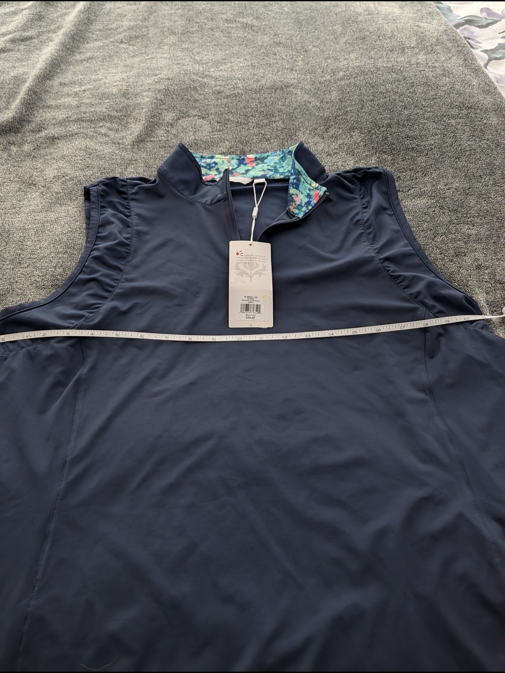 Lady Hagen Navy Sleeveless Golf Polo with Floral Trim